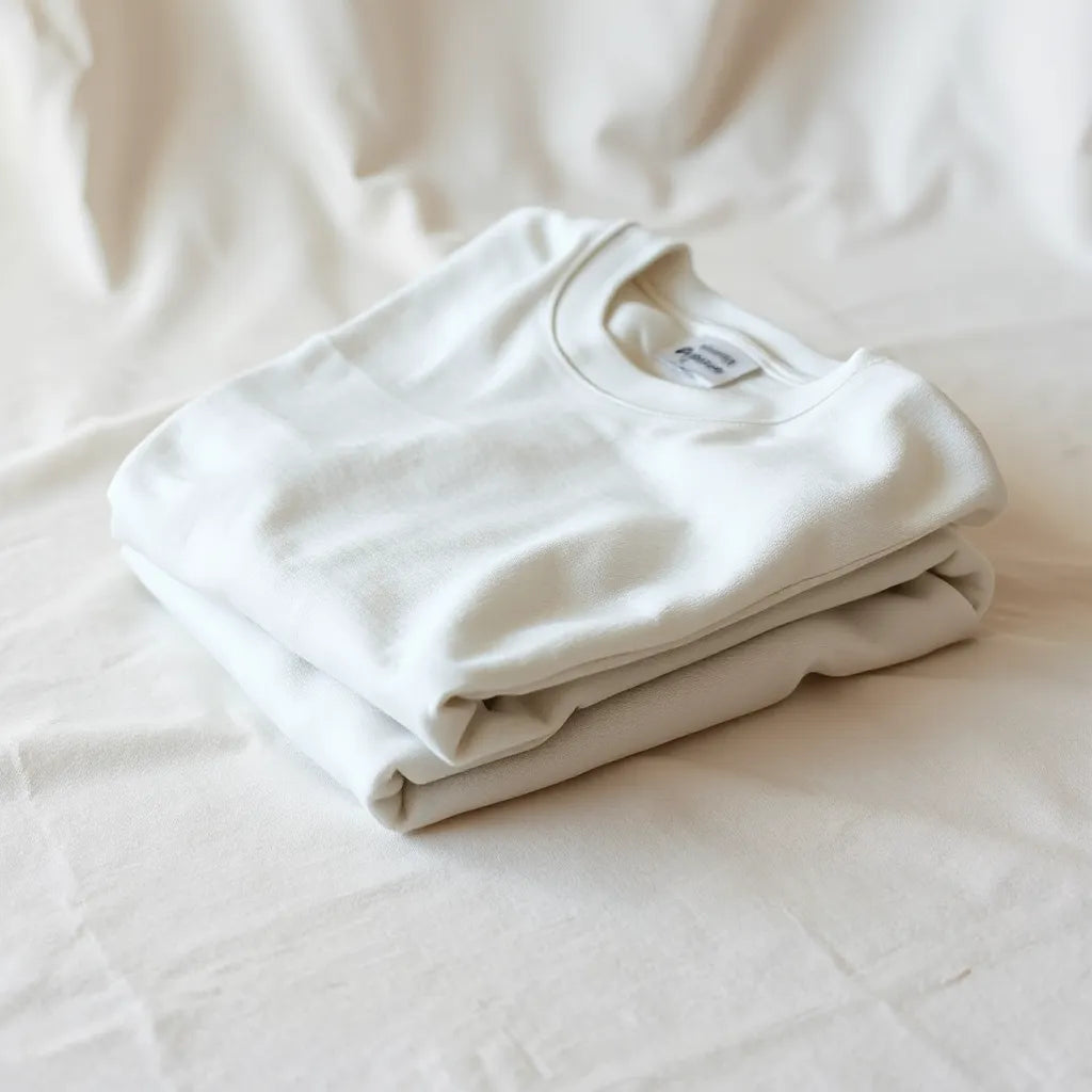Folded 100% combed cotton t-shirt showing smooth knit texture and soft drape