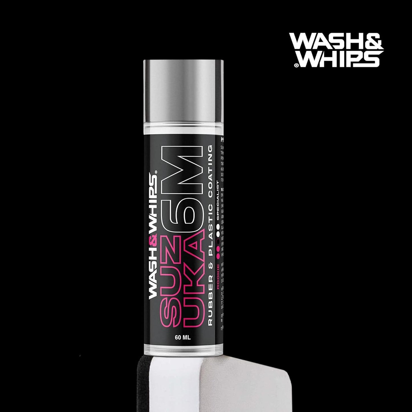WASH&WHIPS Suzuka 6M Rubber & Plastic Coating for Cars, Restores and Brings Back Black - Concentrated Formula Non-Greasy, 60ml - AC Oil & Supply
