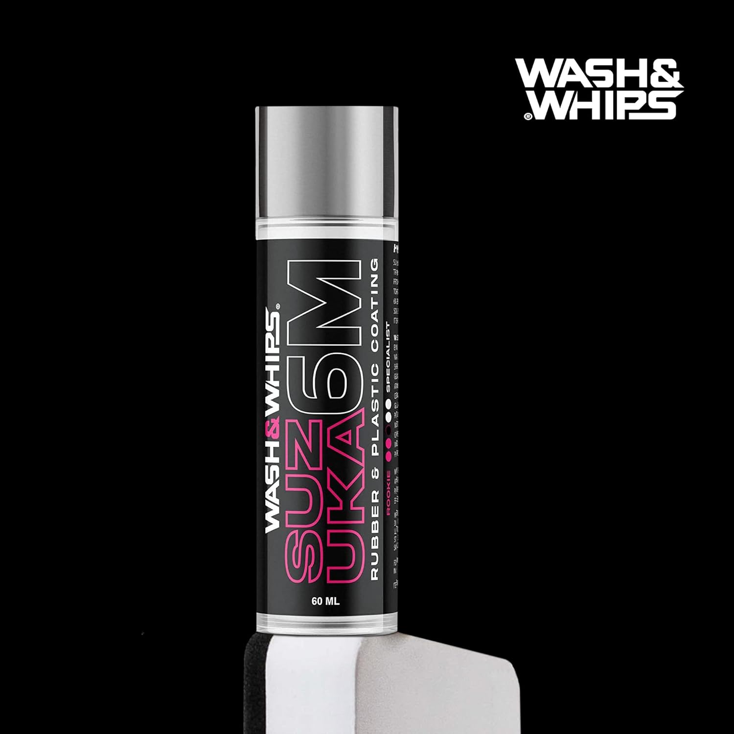 WASH&WHIPS Suzuka 6M Rubber & Plastic Coating for Cars, Restores and Brings Back Black - Concentrated Formula Non-Greasy, 60ml - AC Oil & Supply