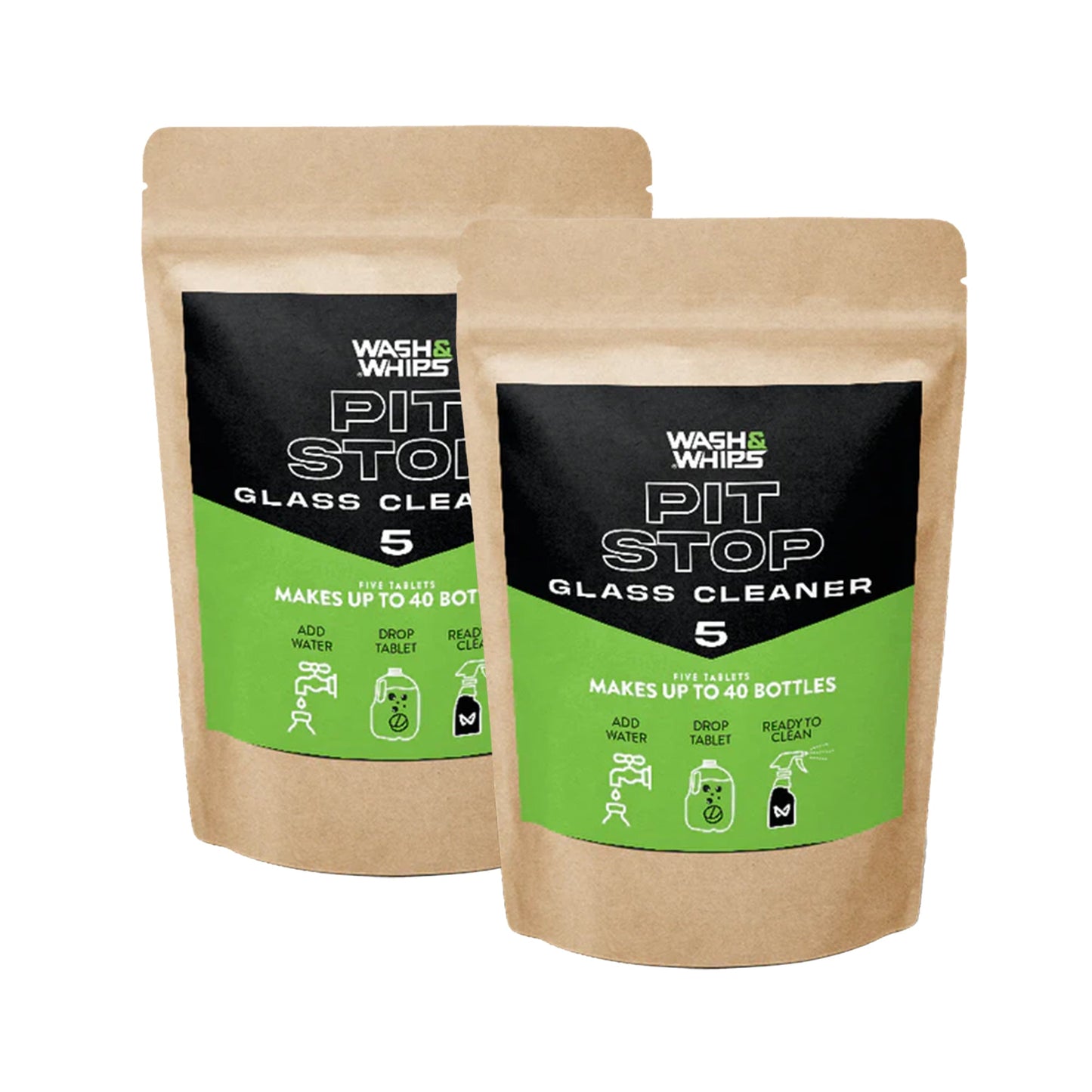 WASH&WHIPS Pit Stop Glass Cleaner / All Surface Cleaner Refill Tablets (Makes 5 Gallons) - AC Oil & Supply